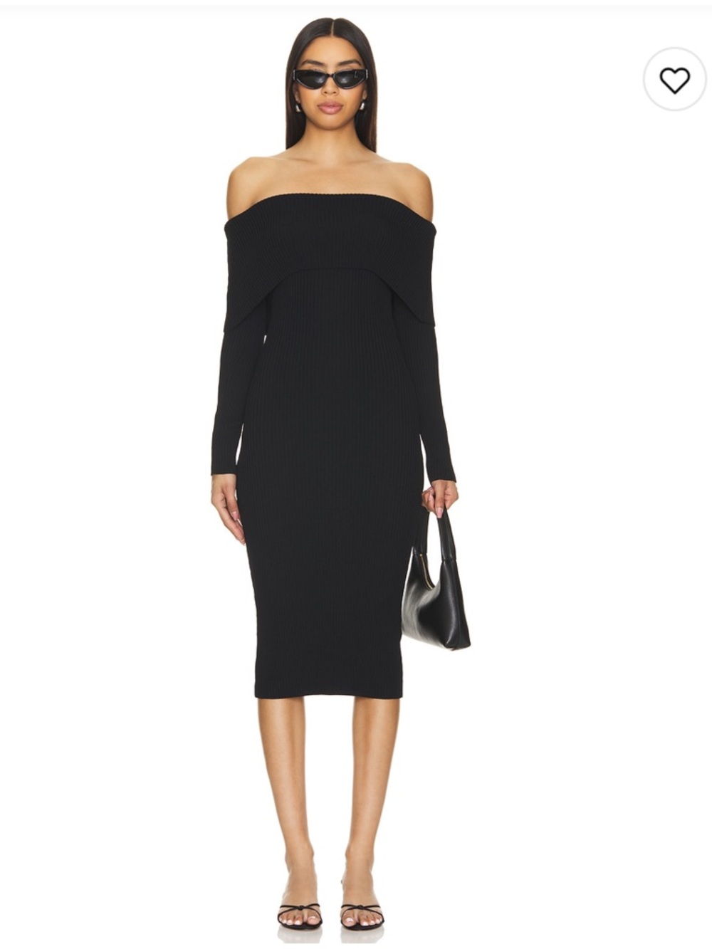 Superdown Off-Shoulder Ribbed Midi Dress in Black - NWT - Small